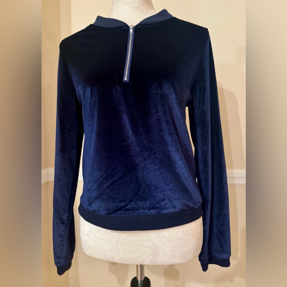 🌺 Vintage JCL Navy Velour Quarter Zip w Backside Floral Embroidery | M/L per tag